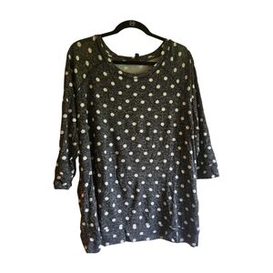 41 HAWTHORNE Polka Dot Long Sleeve Top Charcoal And White